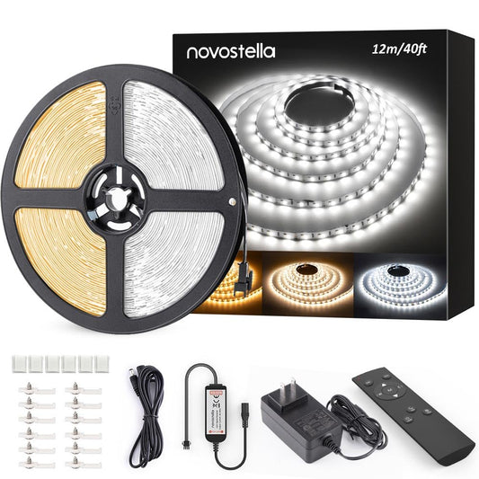 Novostella 40ft Tunable White LED Strip Light 1344 LEDs Dimmable 3000K-6500K 24V Remote Flexible LED Tape for Christmas Living Room Cabinet Counter Bedroom Home Kitchen Bar Ceiling Daylight Warm White