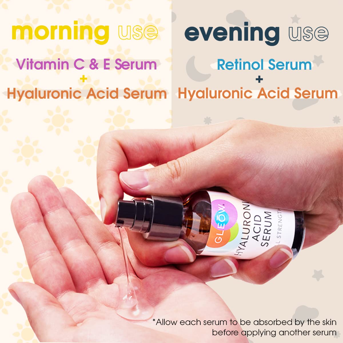 GLEOW Retinol Serum for Face - Vitamin C Face Serum with Hyaluronic Acid Serum for Face, Vitamin C Serum for Face, Retinol for Face, Glow Face Serum for Women and Men 3x2oz