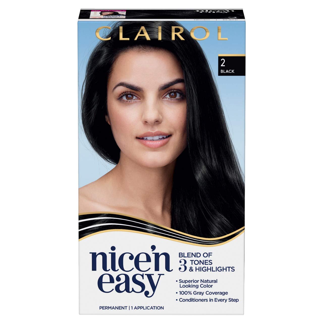 Clairol Nice'n Easy Permanent Hair Dye, 2 Black Hair Color, Pack of 1