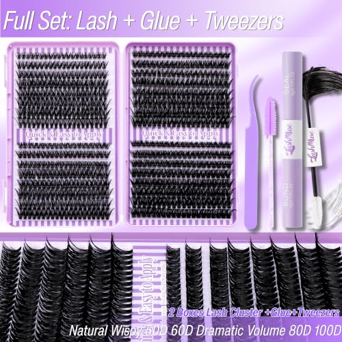 640Pcs Lash Cluster Kit - 50D to 100D Volume Lashes 8-16mm