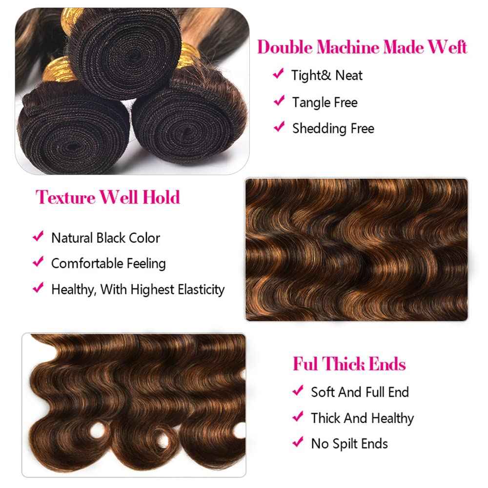 Highlight Human Hair Bundles Color #30 Body Wave Bundles 26 Inch 8A Grade Peruvian Virgin Hair 1 Bundle Double Weft Ombre Brown Hair Weave For Women