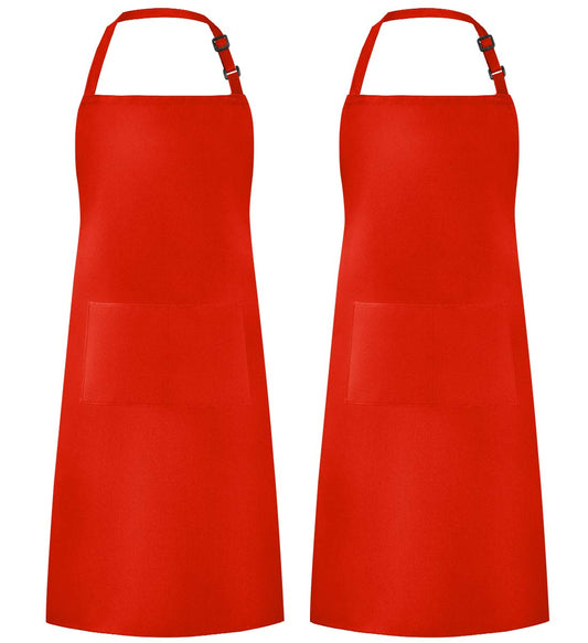 Syntus 2 Pack Adjustable Bib Apron Waterdrop Resistant with 2 Pockets Cooking Kitchen Aprons for BBQ Drawing, Women Men Chef, Red