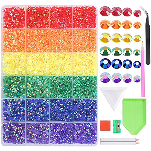 BELICEY 24000Pcs Rainbow Rhinestones for Nails Flatback Resin Crystal Nail Rhinestones Round Beads Gems Multi Sizes Rhinestones 3D Nail Crystals for Nail Art DIY Crafts Clothes Shoes Jewelry