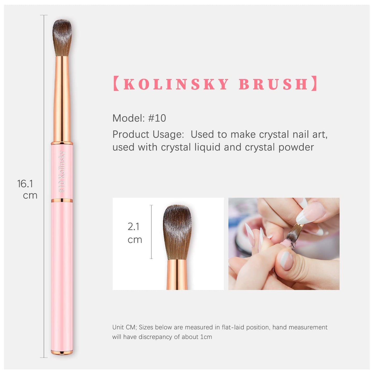 Kolinsky Acrylic Nail Brushes Nail Art Brush for Acrylic Application Acrylic Powder Nail Brush Manicure Tool for DIY Home Salon Size 10