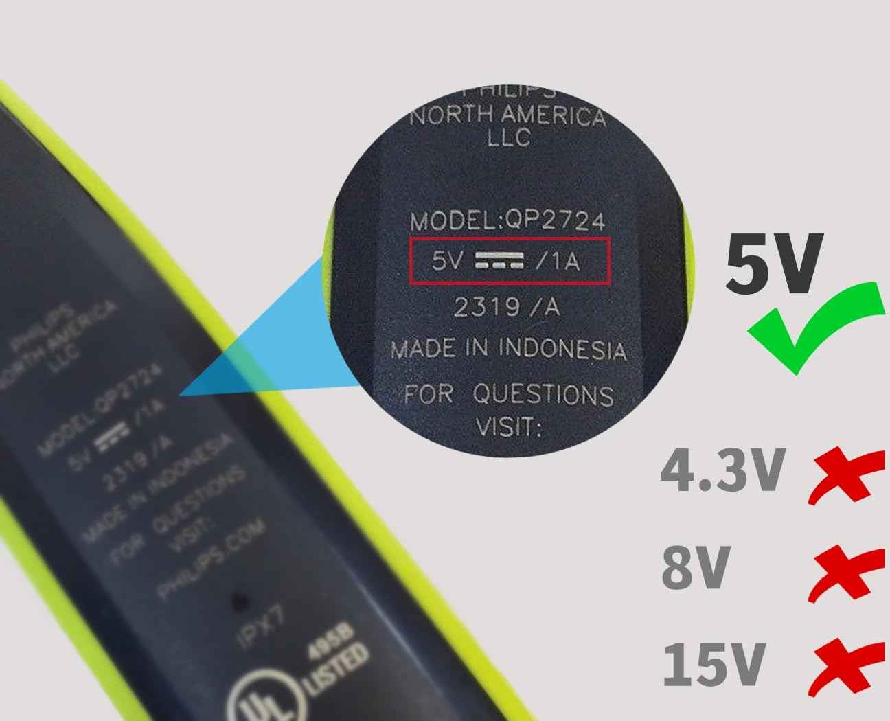 Qjin 5V USB Charger for Philips Norelco Shaver QP2724, QP2834, QP4530, QP6552, S7887, S5880 & MG9520, MG7910, MG5910 Trimmer