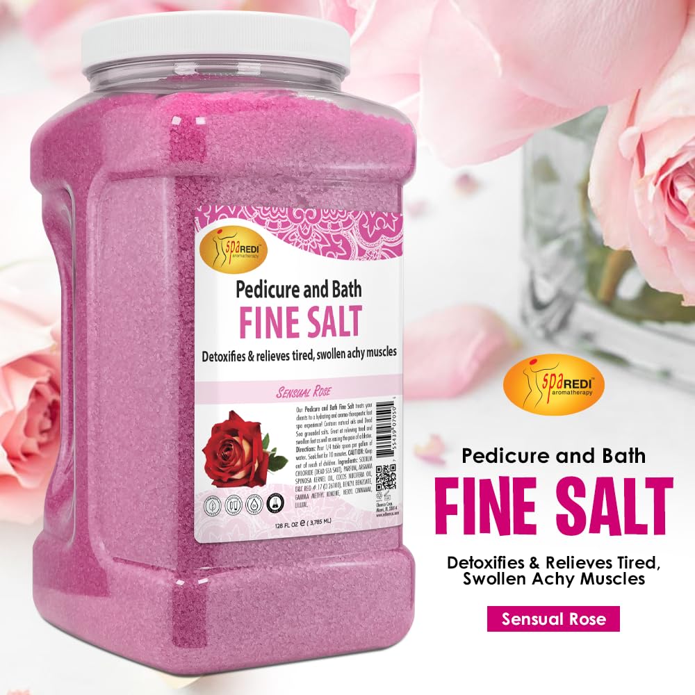 SPA REDI - Detox Foot Soak Pedicure and Bath Fine Salt, Sensual Rose, 128oz - Made with Dead Sea Salts, Argan Oil, Coconut Oil, and Essential Oil - Hydrates, Softens and Moisturizes