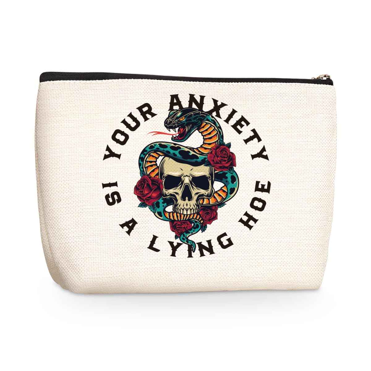 Mental Health Makeup Bag Cosmetic Bags Skull Decor Travel Toiletry Bag Mental Health Gifts Zipper Pouch Inspirational Gifts for Women Girls Sisters Psychologist Therapist Counselor Medical Personnel