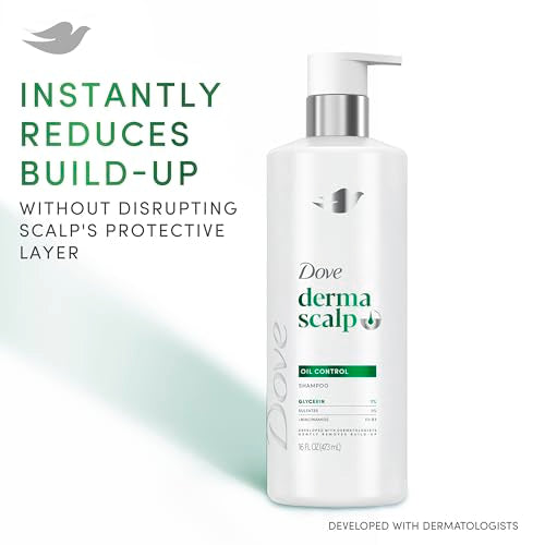 Dove Derma Scalp Shampoo 1 ct Oil Control for Gentle Build-Up Removing, with Glycerin, 16 oz