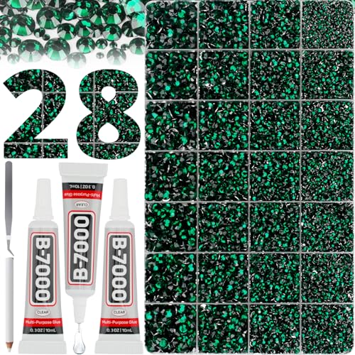 Emerald Green Rhinestone Bedazzling Kit - 37,000 Pieces, 2-6mm, 28-Grid Storage, Glue Included