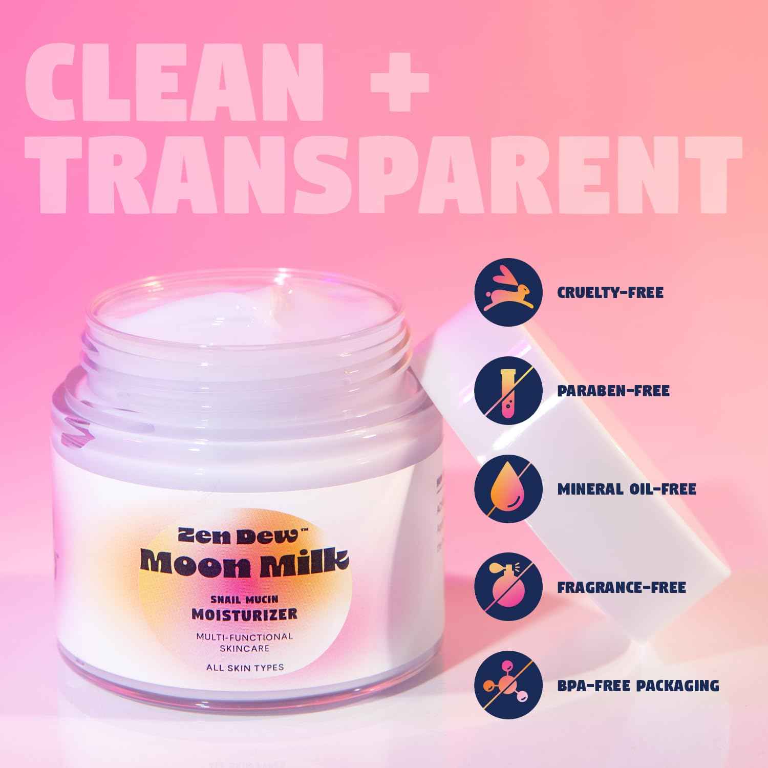 Zen Dew Moon Milk Snail Mucin Moisturizer Gel Cream (3.52 oz) Korean Snail Mucin Serum Cream that Replenishes Moisture & Leaves Skin Brighter, Plumper, Soothed & Smooth