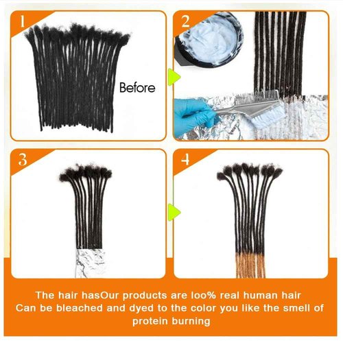 Dreadlock Extension Human Hair 0.6cm Thickness 10 Inch 30 Strands Real Human Hair for Man/Women/Kids Full Head Handmade Permanent Loc Extensions Bundles Can Be Bleached Dyed Curled Twisted