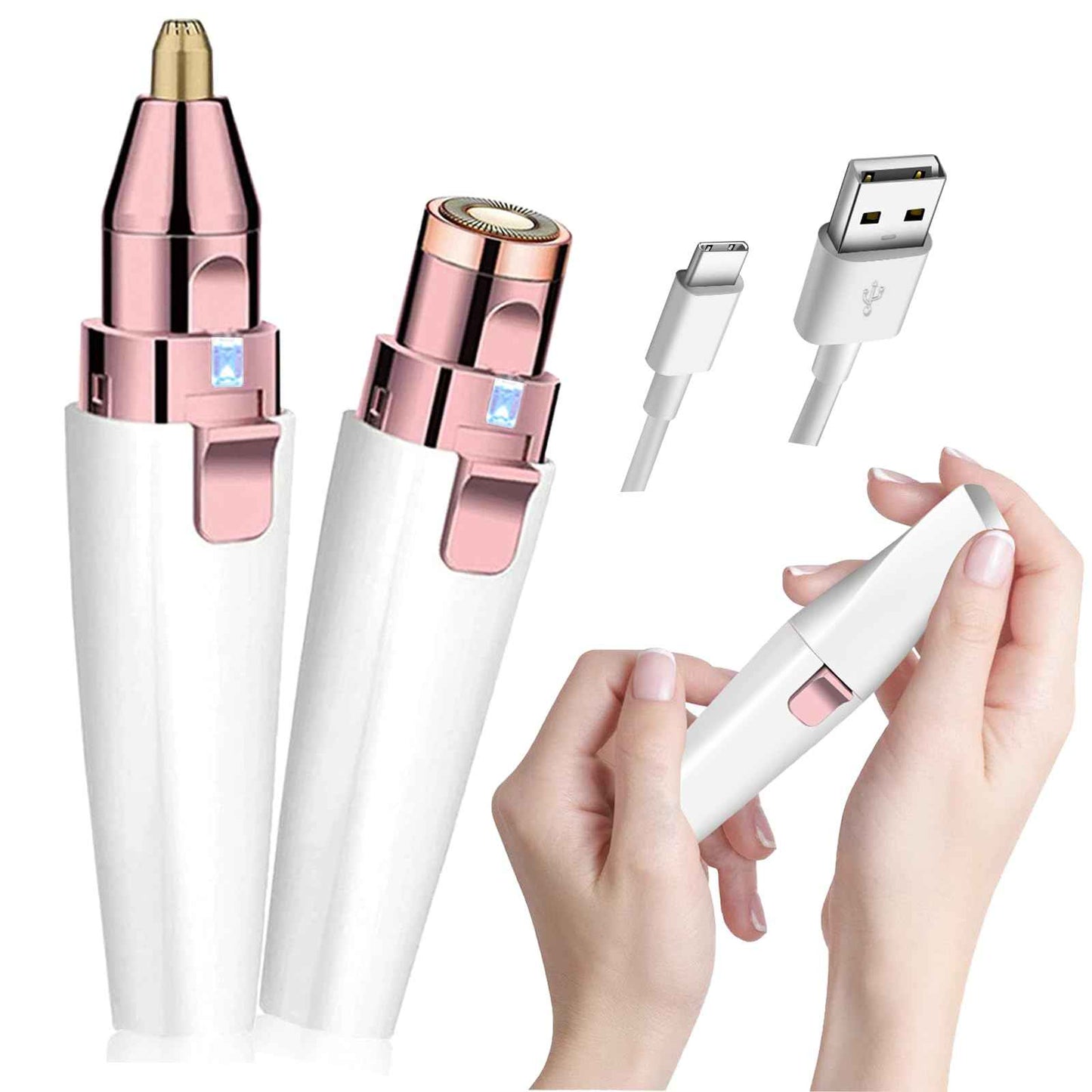 Eyebrow Trimmer Facial Hair Removal for Women, 2 in 1 Electric Rechargeable Face Shaver & Eyebrow Razor with Painless Gentle Trimming - for Face, Upper Lip, Eyebrows