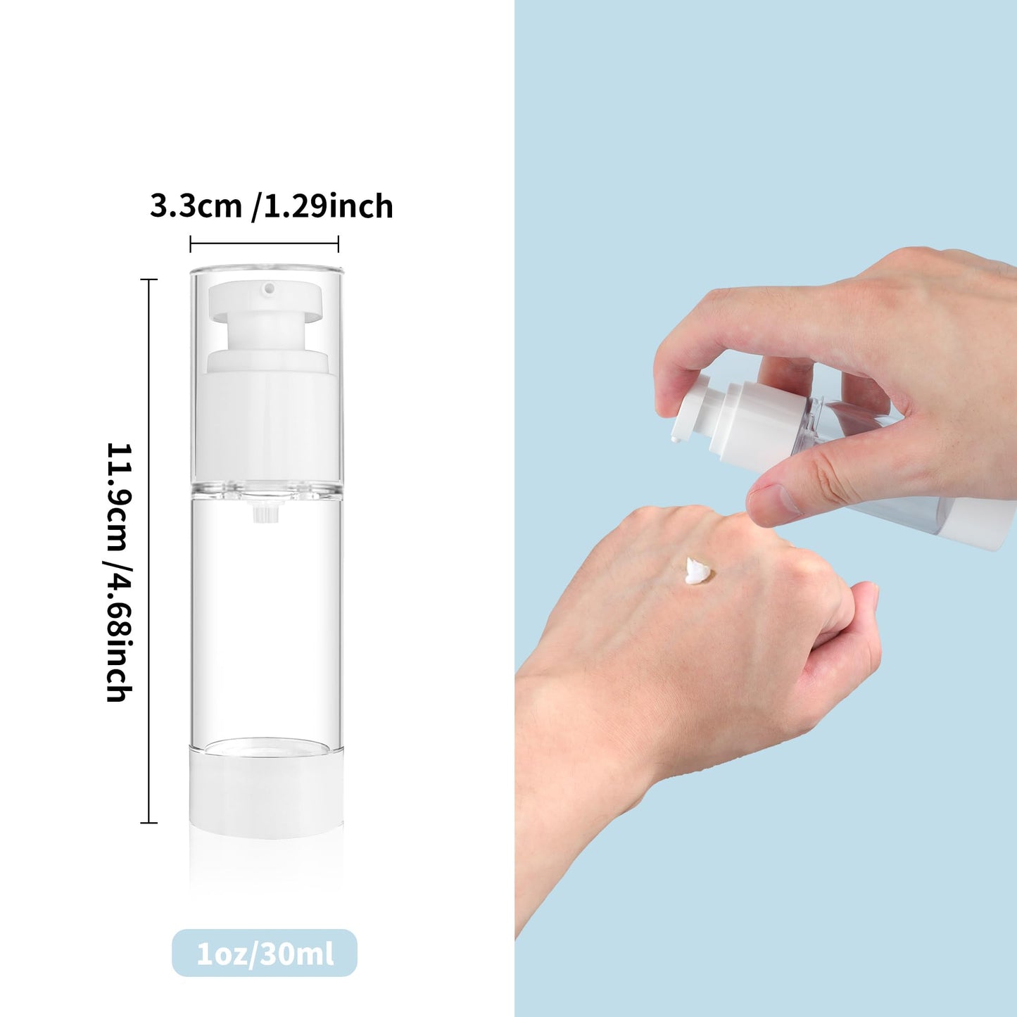 YEUIKERR 30 Pcs 1 oz Airless Pump Bottle Empty 30ml Clear Airless Cosmetic Cream Pump Bottle, Vacuum Plastic Refillable Travel Size Dispenser Bottles for Lotion Essential Oil Foundation Liquid