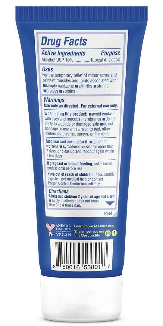 ASUTRA Muscle Pain Relief Cream 3.4 oz | Cooling Menthol with Moisturizing Magnesium and Arnica Montana Oil