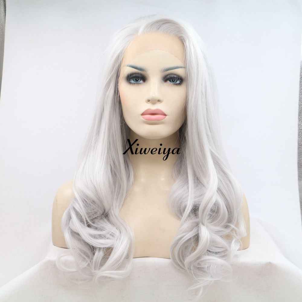 Xiweiya Wigs Silver Synthetic Lace Front Wig Platinum Grey Color Hair Heat Resistant Fiber Hair Side Part Body Wave Silver White Synthetic Lace Front Wigs for Women Makeup Cosplay Party Wig