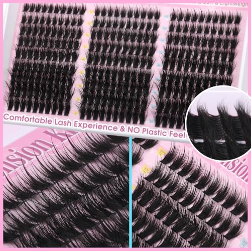 Winifred Lash Clusters Kit Fairy Wispy Eyelash Clusters with Spikes Lash Extension Kit Cluster Eyelash Extensions C Curly Anime Individual Lashes Kit Lash Bond and Seal Tweezers (12-20mm)