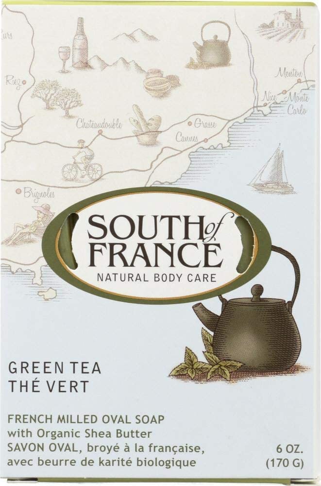 South Of France Natural Body Care Triple Milled Large 6OZ Bar Soap (Green Tea, 4 Bars)