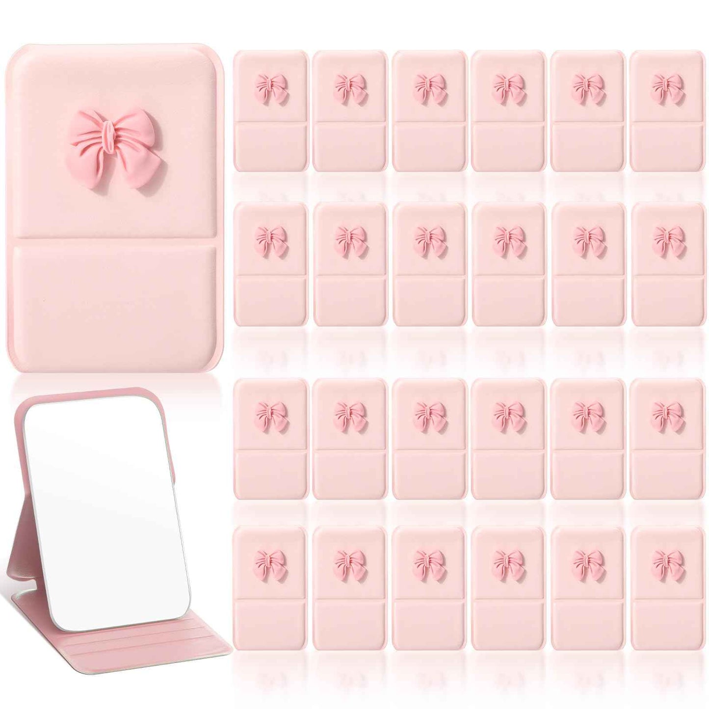 Amyhill 24pcs Coquette Pink Bow Party Favor, Compact Mirror Bulk for Women Birthday Bridal Shower Graduation, Pocket Small Mini Folding Mirrors for Bag