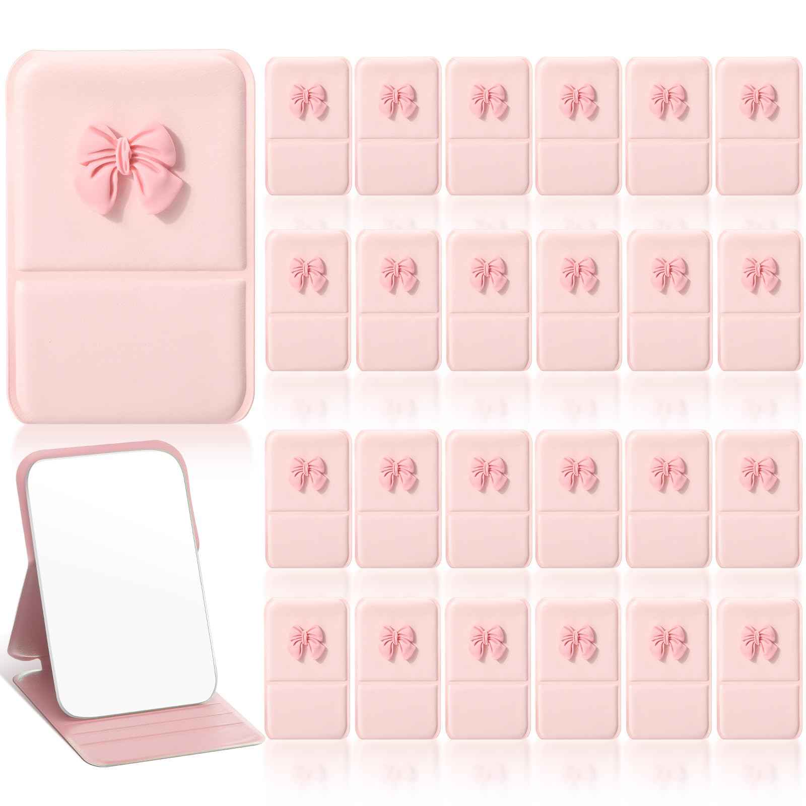 Amyhill 24pcs Coquette Pink Bow Party Favor, Compact Mirror Bulk for Women Birthday Bridal Shower Graduation, Pocket Small Mini Folding Mirrors for Bag