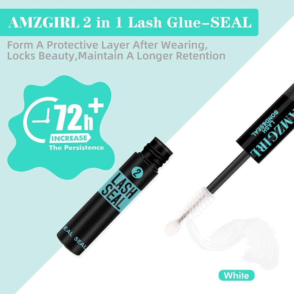 Lash Bond and Seal Eyelash Cluster Glue House of Lash Clusters Mascara Wand Glue 10ml Long Lasting 72 Hours Black Cluster Lash Glue + Lash Seal 2 in 1 Lash Clusters at Home By AMZGlRL(Black)
