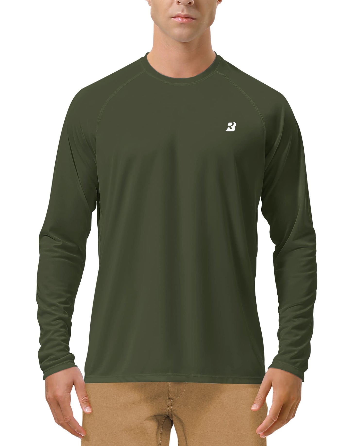 Roadbox Mens UPF 50+ UV Sun Protection Shirts Outdoor Long Sleeve SPF Diving Rash Guard for Fishing Hiking Swimming Dark Green