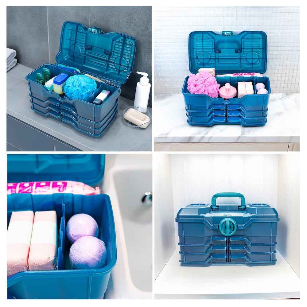 Best Kept | Bathroom Storage Case | Portable Travel Toiletry Case | Shower Lidded Caddy | Travel Toiletry Train Case | Navy Blue