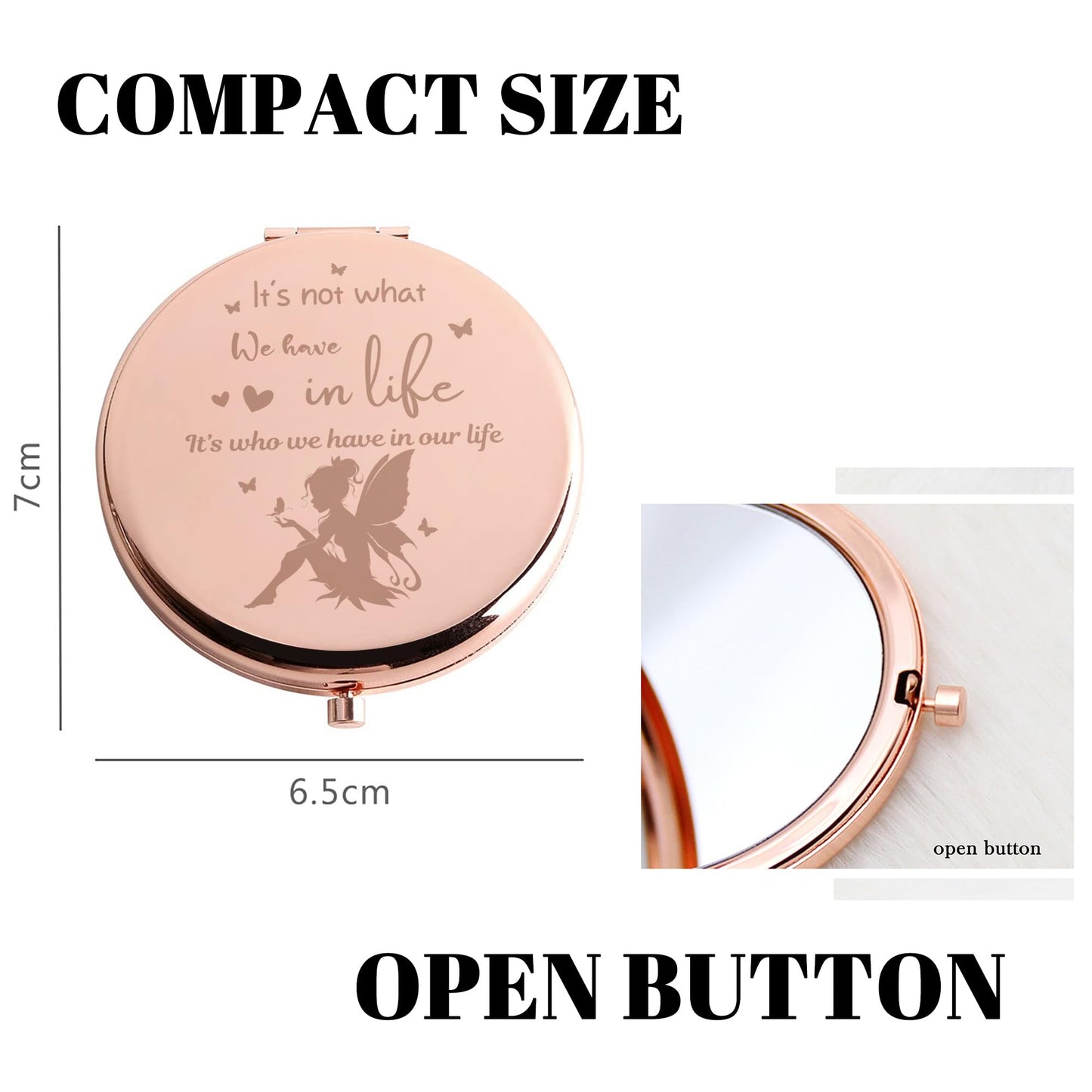 Fairy Gifts for Women, Fairy Tale Pixie Compact Mirror, Fairy Fan Gift for Women, Pixie Rose Gold Compact Mirror Gifts for Birthday, It's Not What We Have in Life It’s Who We Have in Our Life