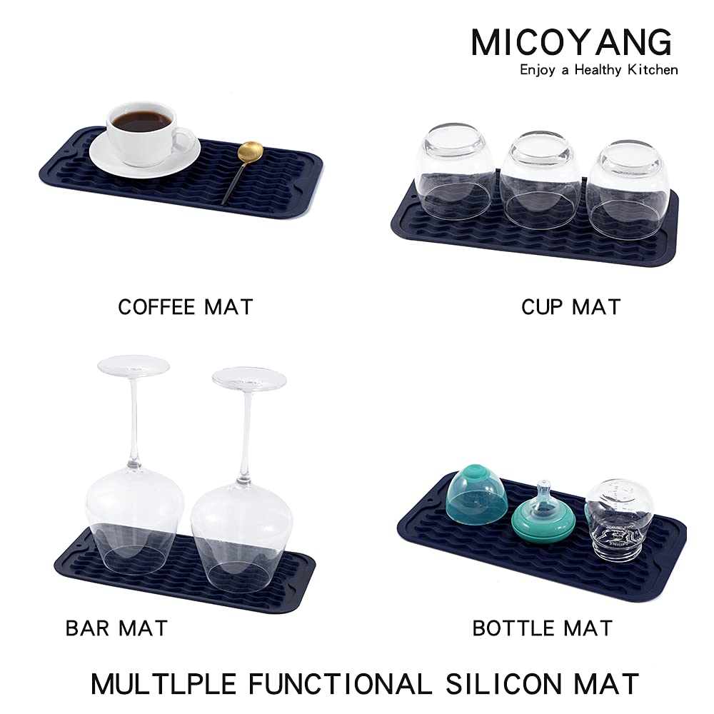 MicoYang Silicone Dish Drying Mat for Multiple Usage,Easy clean,Eco-friendly,Heat-resistant Silicone Mat for Kitchen Counter,Sink,Bar,Bottle,or Cup Navy Blue S 12inches x 6 inches