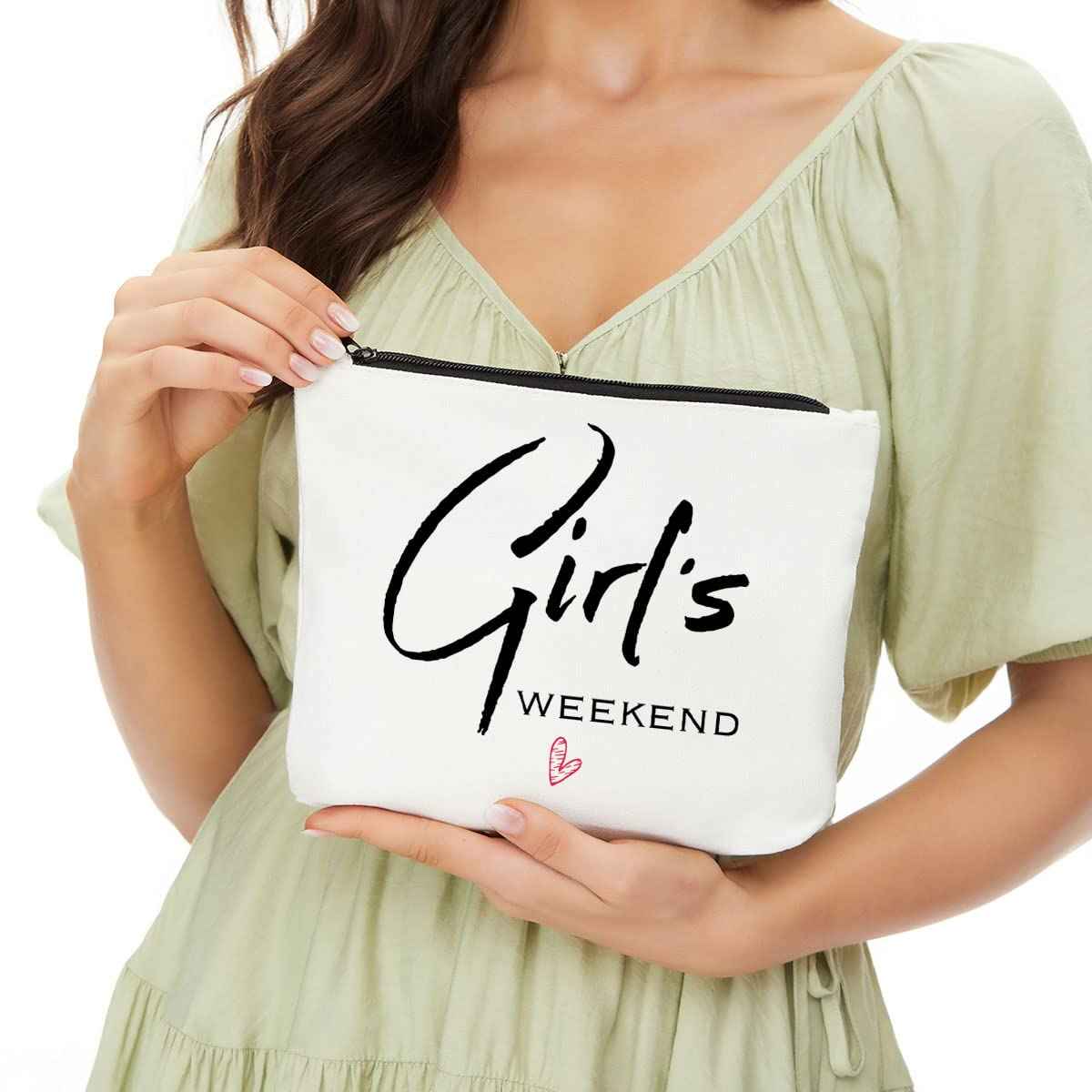 JIUWEIHU Maid of Honor Gifts - Bachelorette & Wedding Gift for Bride's Sister & Besties - Girl's Weekend Makeup Bag