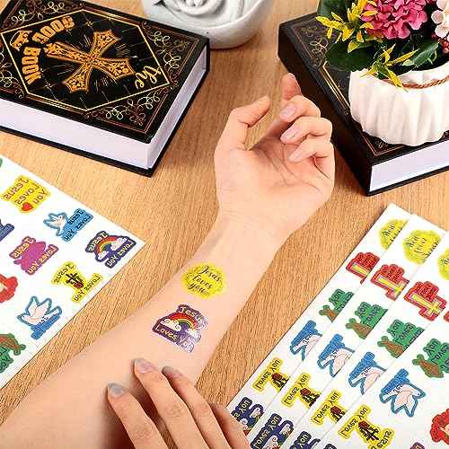 Landhoow 240 Pcs Jesus Loves You Tattoos Temporary for Kids Glitter Face Tattoos Cool Body Sticker Costume Accessory for Adults Boys Girls Party Favor