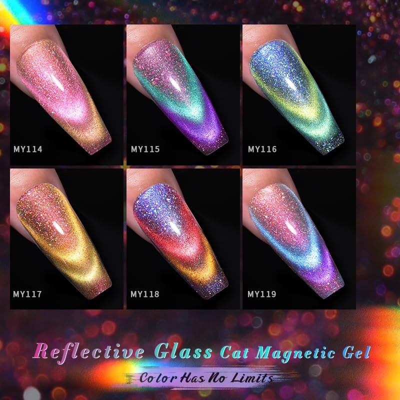 Born Pretty 9D Cat Eye Magnetic Gel Nail Polish Set with Magnet - 6 Pcs