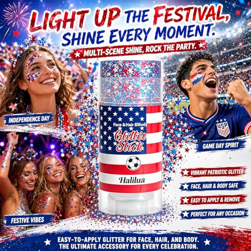 Patriotic Red White Blue Glitter Stick for Face & Body