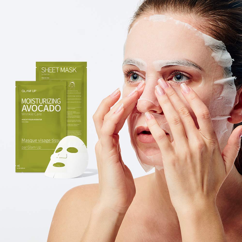 GLAM UP Sheet Mask Moisture Avocado (10 sheets) - Deep Hydration, Nourishing for Dry Skin