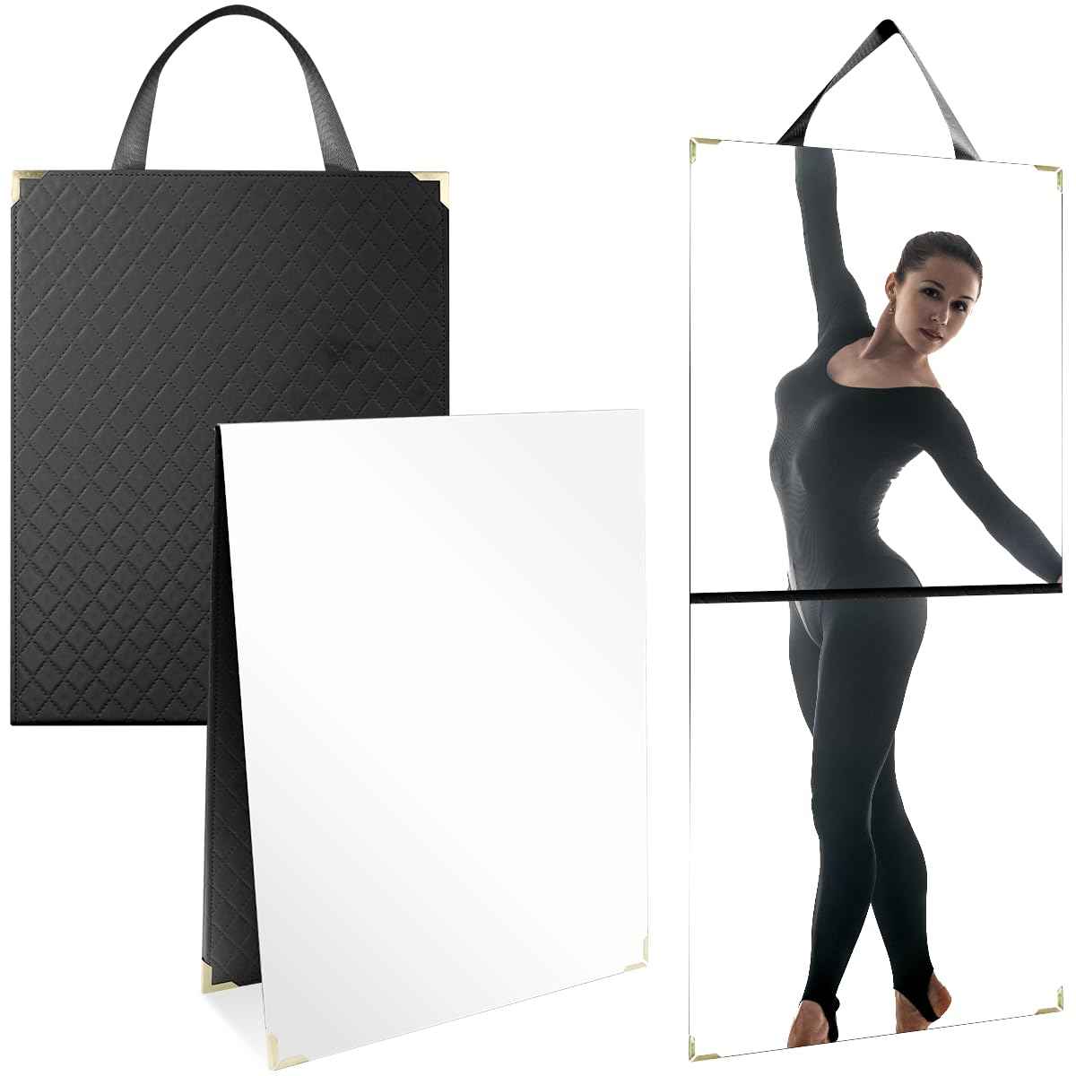 Layrslot Foldable Portable Full Length Mirror, Hanging Folding Mirror with Handle, Frameless Shatterproof Hanging for Camping, Travel, Dance, RV, Home Fitness, Gift (Black, 33x13 Inch)