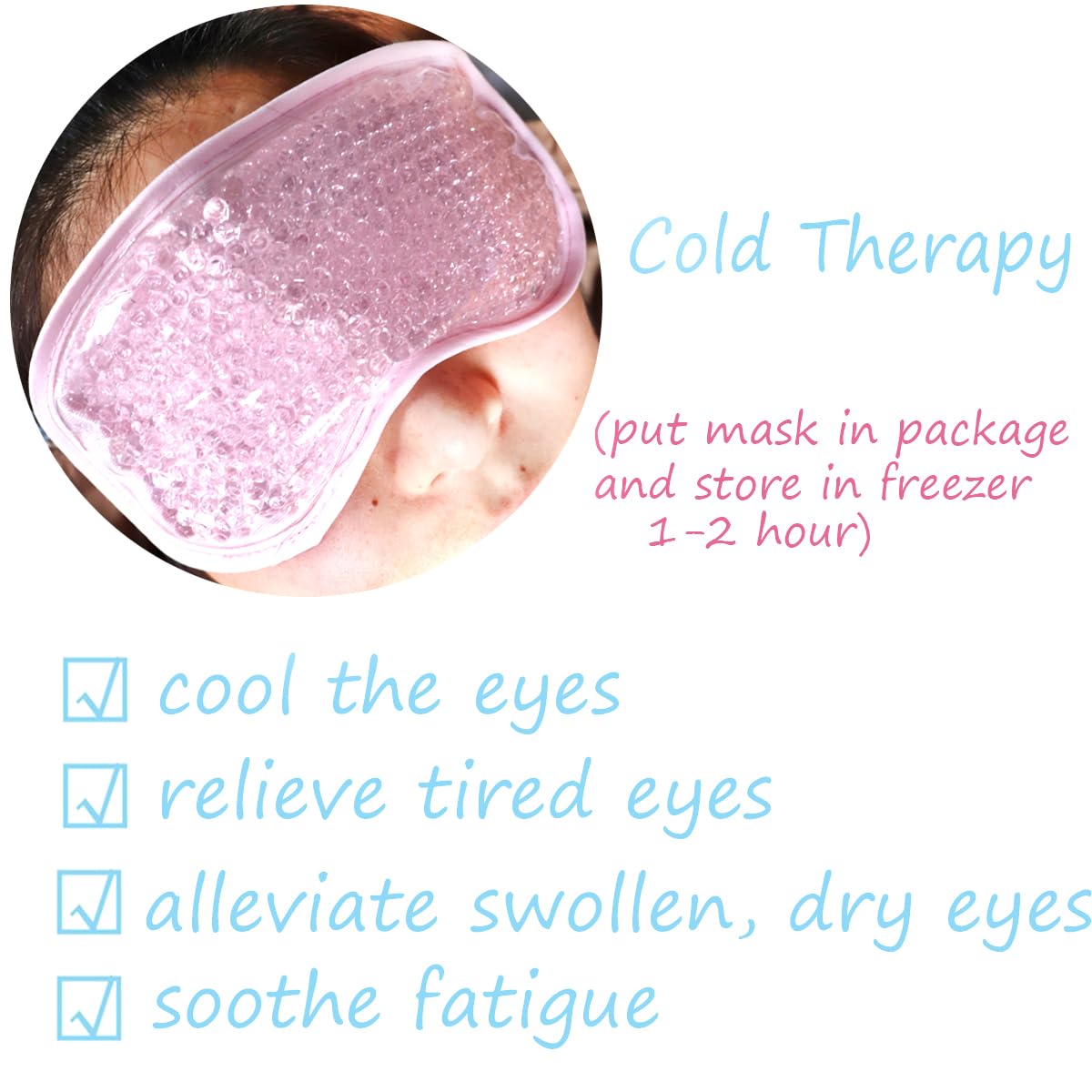 Gel Gel Eye Mask, Cooling Eye Mask Reusable Eye Ice Pack Under Eye Patches, Eye Hot Cold Treatment Pack for Redness, Pain Relief and Eye Relax (Pink - 2count)