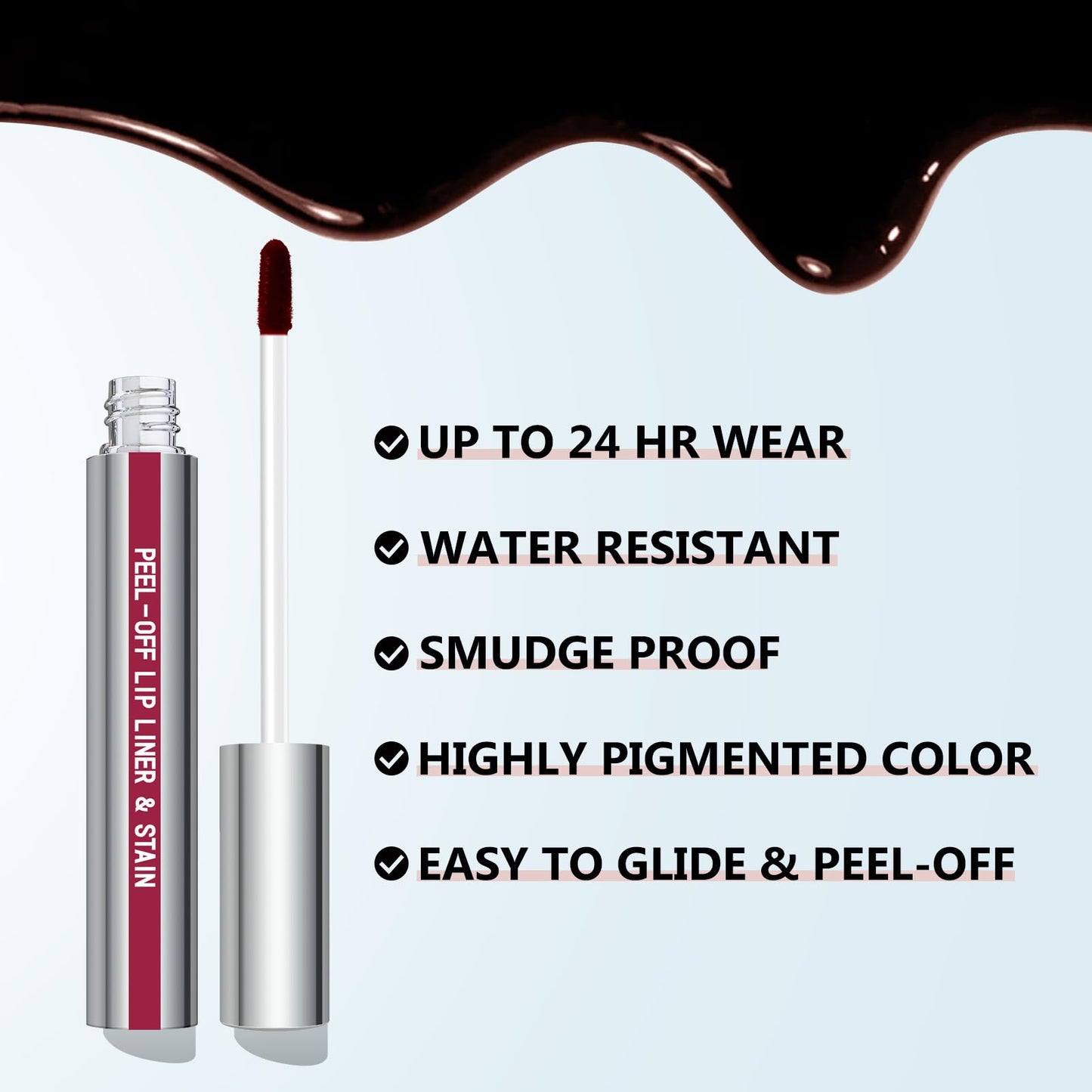 Cilrofelr Peel Off Lip Liner Stain, Long Wear Tattoo Lip Liner with Tweezer, Peel Off Lip Stain with Matte Finish, Long Lasting, Waterproof, Transfer-proof, Highly Pigmented Color (Mauve)