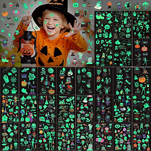 Glow in The Dark Temporary Tattoos - 400 Pieces Halloween Stickers