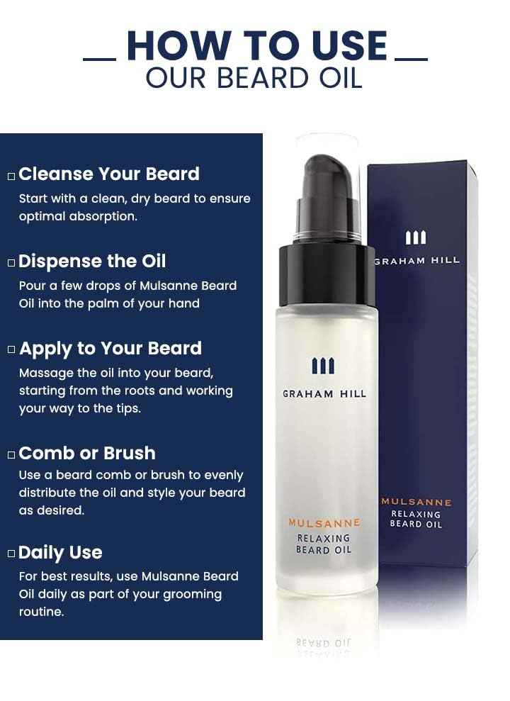 Graham Hill Mulsanne Relaxing Beard Oil for Men - 30ml | Nourishing Beard Growth Oil with Cold-Pressed Jojoba, Prickly Pear, and Mint - Vegan, Beard Oil for Glossy Smooth Beard and Mustache