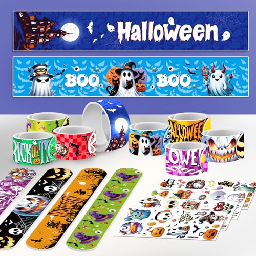Halloween Party Favors Bulk Pack - 40 Piece Set with Slap Bracelets & Temporary Tattoos