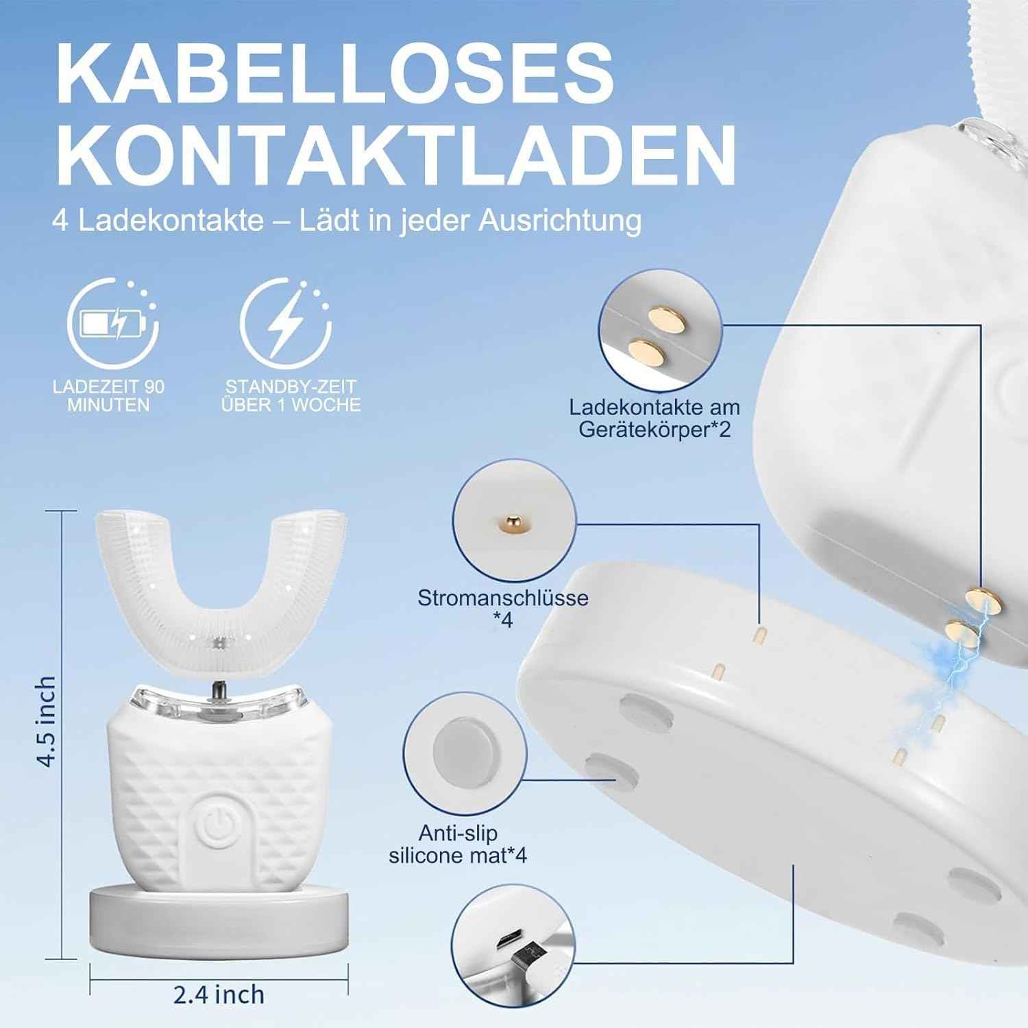 Deedlite Scandinavian Smiles Toothbrush for Adults, Electric Sonic Toothbrush with 48,000 RPM & UV Blue Light, 3 Modes, IPX7 Waterproof,360° U-Shape Design, (White)