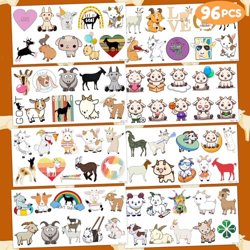 Goat Temporary Tattoos 8 Sheets 80 PCS Farm Party Favors