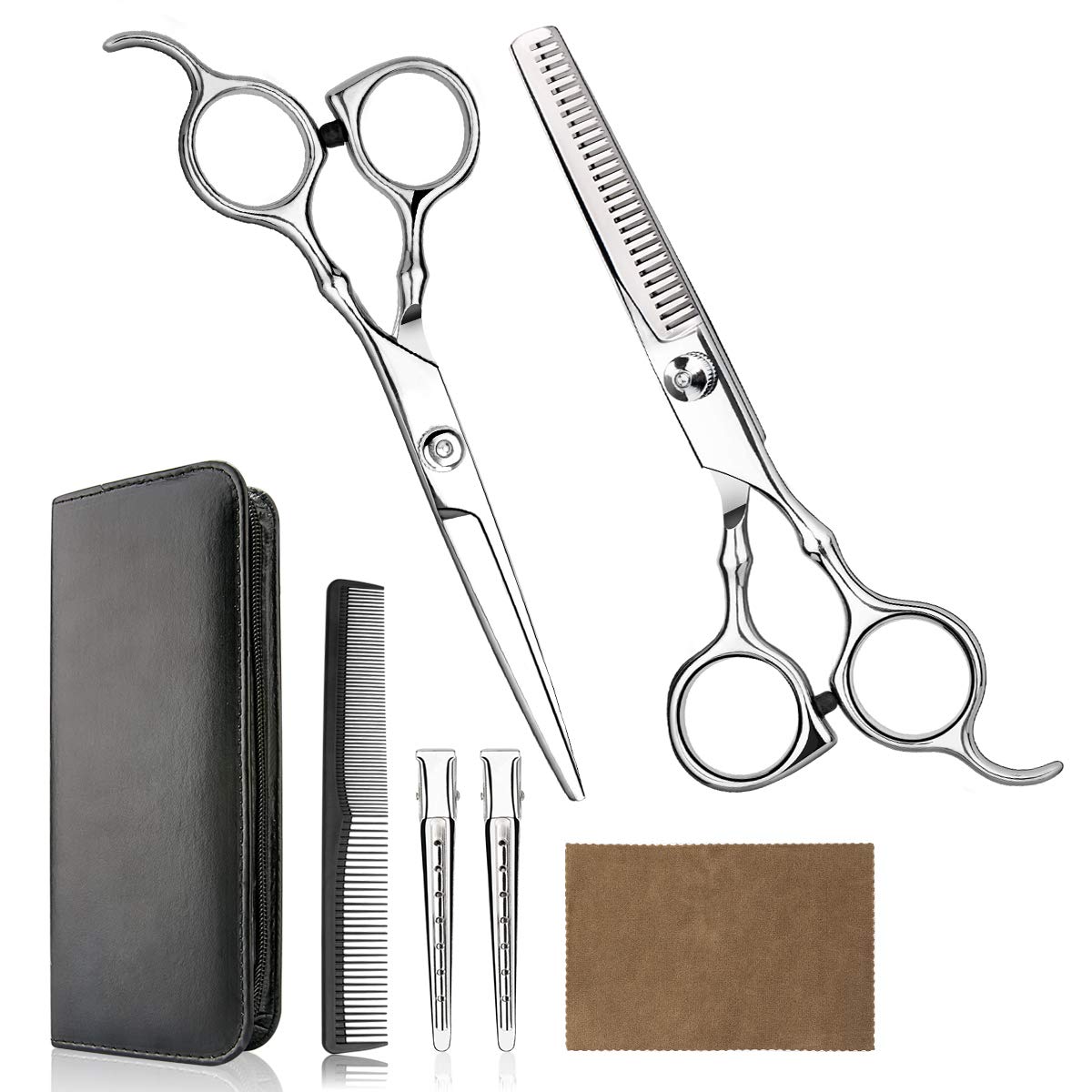 Hair Cutting Scissors Professional Home Haircutting Barber/Salon Thinning Shears Kit with Comb and Case for Men/Women (Sliver)