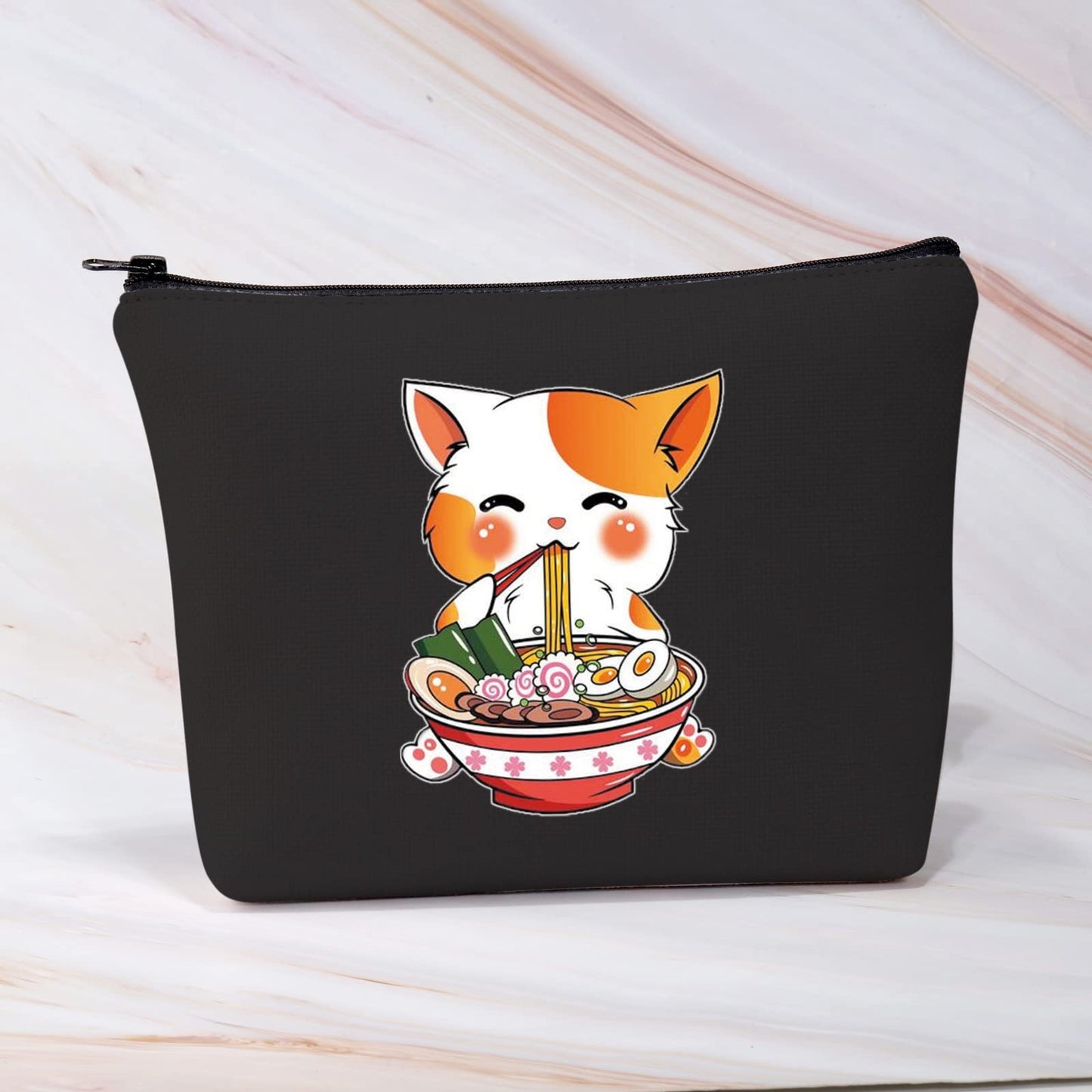 BDPWSS Cat Lover Makeup Bag Kawaii Anime Cat Gift Ramen Noodle Lover Gift Kitty Mom Cosmetic Bag Kitten Gift Crazy Cat Lady Zipper Pouch (Cat noodle bl)