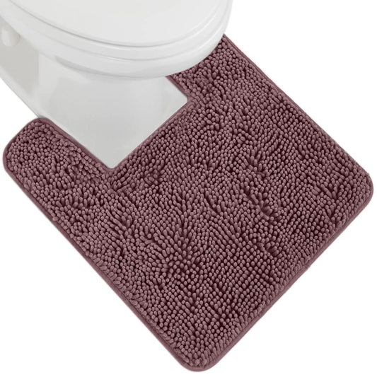 Gorilla Grip Plush Absorbent Shaggy Chenille Bath Rug Mat for Toilet Base with Rubber Backing, Machine Washable, Microfiber Bathroom Contour Mats for Toilets, Bath Room Decor, Square, 22.5x19.5, Mauve