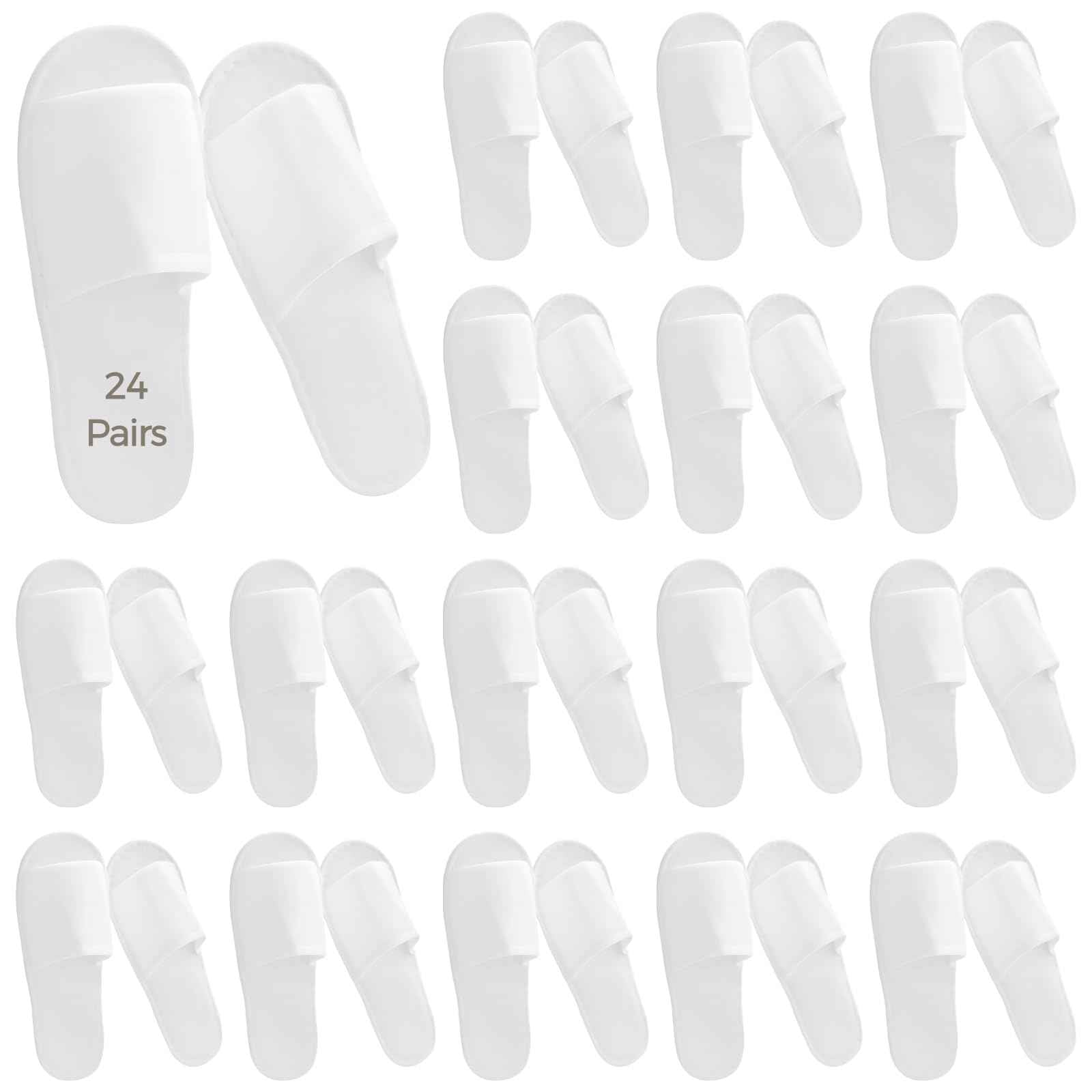 24 Pairs Spa Disposable Slippers, White Soft Plush Open Toe Non-Slip Slippers for Hotel, Spa, and Hospitality Unisex