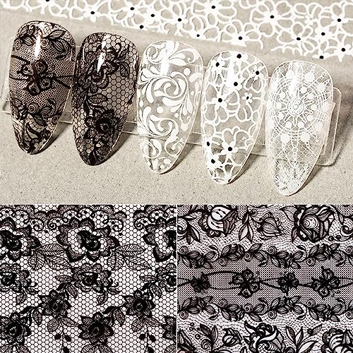 20 Rolls Black and White Lace Nail Transfer Foil Set for Acrylic Nails
