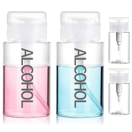4 Pack Push Down Pump Dispenser 6.7oz/200ML & 80ML Empty Acetone Dispenser Push Top Alcohol Bottles Containers for Nail Polish Makeup Remover Water Facial Toner