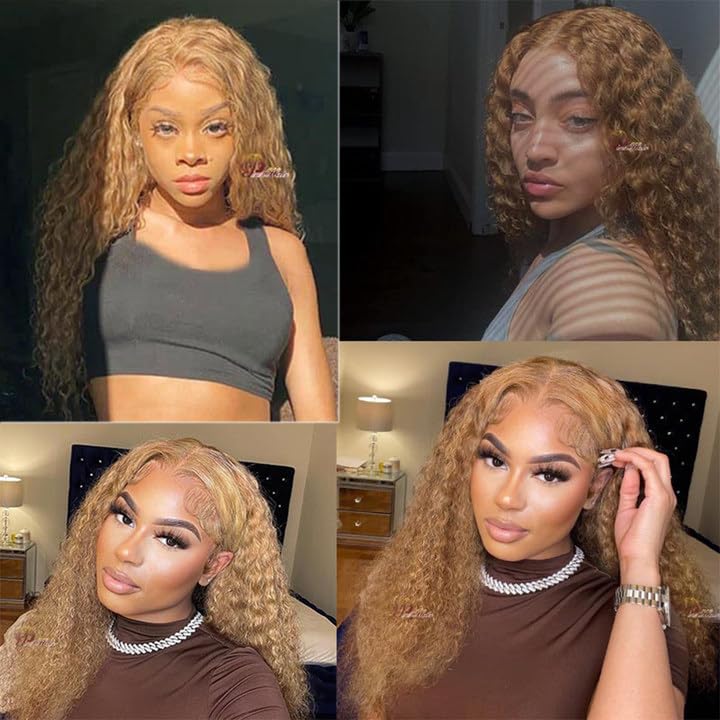 AuokMar Honey Blonde Hair Extensions 27 Kinky Curly 3 Bundles 24-28 Inch Virgin Human Hair