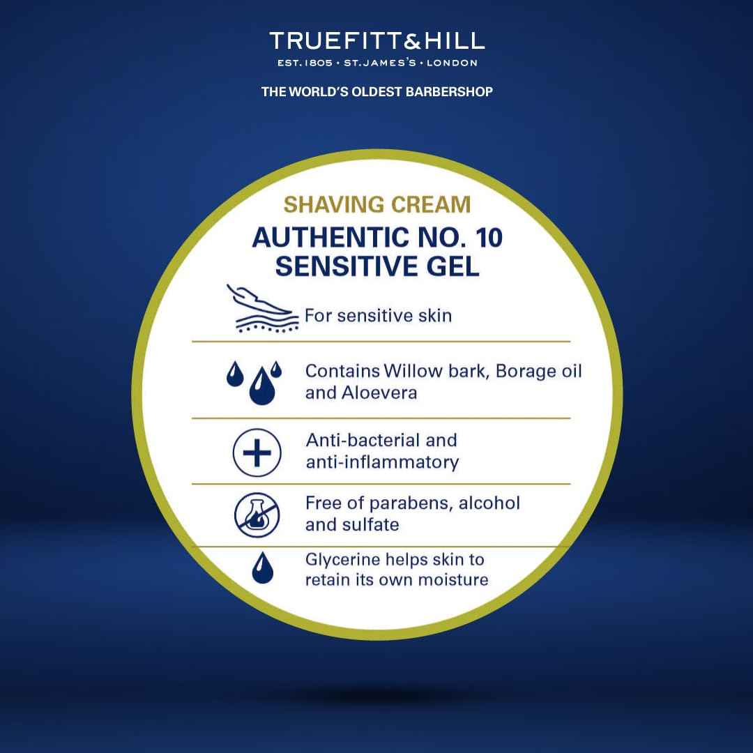 Truefitt & Hill Sensitive Shave Gel - No. 10 - Traditional Formula to Reduce Redness, and Swelling, Soothes and Calms Irritated Skin and Razor Burn for a Gentle Cooling Shave - 4.2 oz.