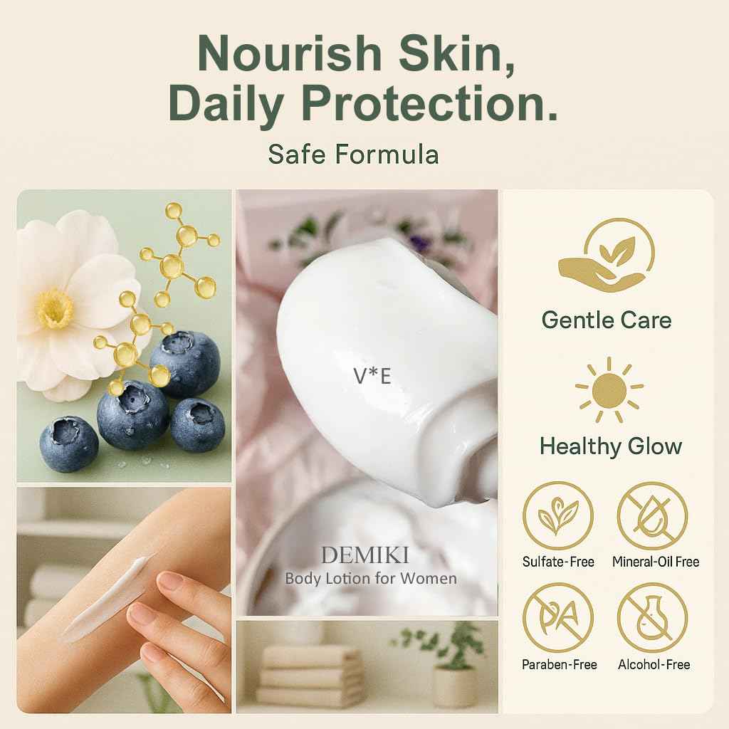 DEMIKI Body Lotion Moisturizer Skin Care with Squalane and Amino Acids - Japanese Body Lotion for Women, Beauty & Personal Care Body Cream, Perfume Moisturizer Skincare for Dry Skin 7.12fl.oz